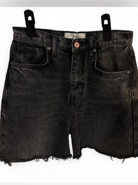 Free People Washed Black Frayed-Hem Denim Shorts